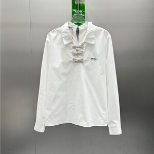 Miu Miu White Button-Front Shirt with Crystal Bow Accents